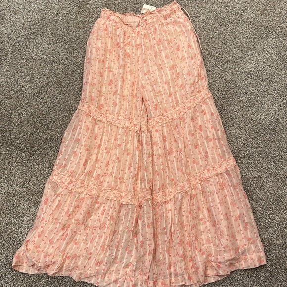 Free People Emmaline Tiered Wide Leg Pull On Pant Pink Size Small - Picture 9 of 10